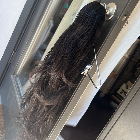 Clip on hair extensions long brown black beach waves bouncy curls or costume wig - Picture 11 of 12